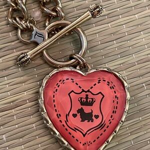 JUICY COUTURE Vintage Peach Heart Scotty Dog Toggle Necklace